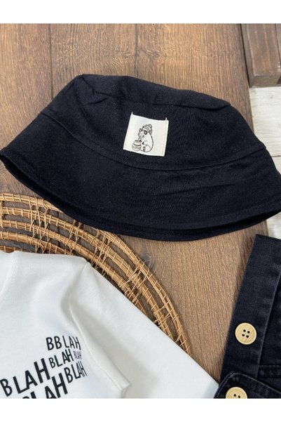 my petit panda Denim Overalls with Lycra Hat, Print Detail, Long Sleeve Badi 3-Piece Seasonal Baby Boy Set