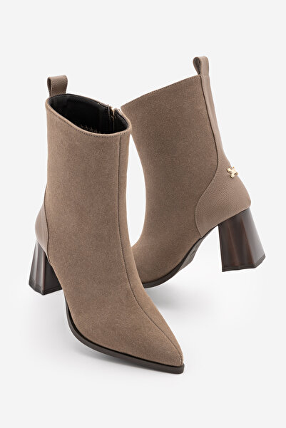 Marjin Women's Pointed Toe Thick Heeled Boots Esvon Mink