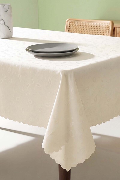 Rivaİstanbul Cream Drop Pattern Stain-Resistant Tablecloth 160X220 cm