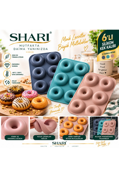 SHARI 6’lı Silikon Donut Kek Kalıbı Mini Kek ve Donut Pişirme Kalıbı Muffin C...