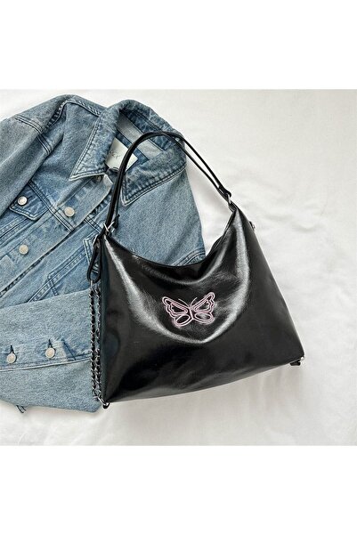 dorbe Women's Black Butterfly Embroidered Handbag