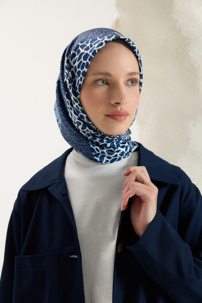 Qef Patterned Twill Scarf Mix Blue