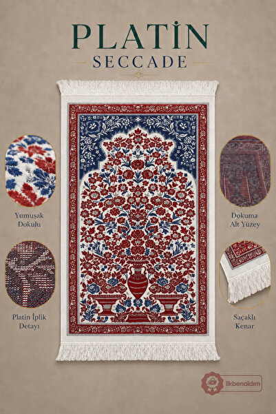 İlkbenaldim Platinum Prayer Rug with Woven Bottom Surface and Fringes |   Red...