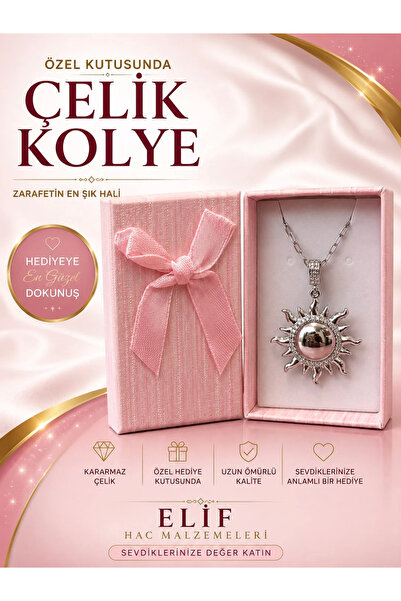 İlkbenaldim Stone Sun Model Steel Necklace, Non-Tarnishing Gift in Special Box