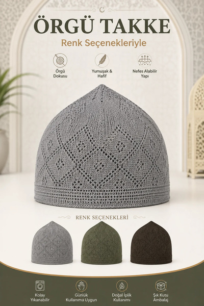 İlkbenaldim Al Madinah Gray Knitted Men's Skullcap |   Namaz Takkesi |   12-Pack