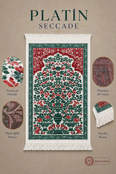 İlkbenaldim Platinum Prayer Rug with Woven Bottom Surface and Fringes |   Gre...