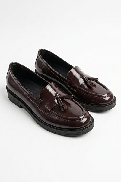 GRADA Brown patent leather genuine leather tasseled women's loafer shoes - re...