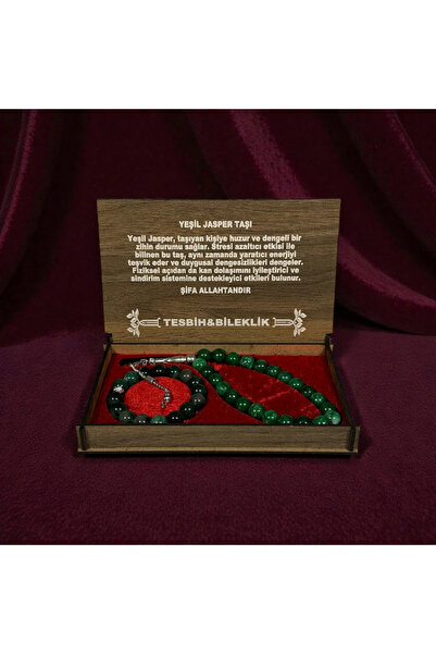 İlkbenaldim Natural Stone Prayer Beads & Bracelet Set – with Wooden Box - Gre...