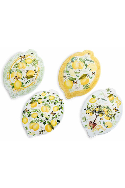 Decorer Set of 4 hot pot holders, cork and ceramic, multicolored Lemons, 15 x...