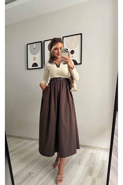 İNVİSUS Belted Long Sleeve Camisole Dress with Tencel Skirt
