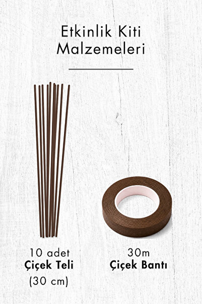 Bimotif Şönil Çiçek Yapım Kiti (Kahverengi Set) - 100lü Tüylü Tel Şönil + 40cm Çiçek Teli + 30m Çiçek Bandı