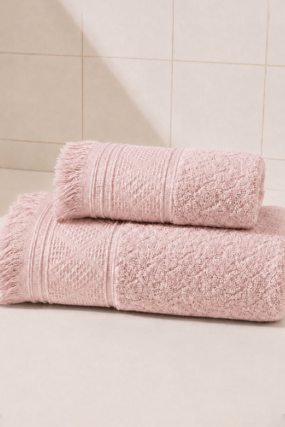 Pembe %100 Pamuk 2’li Banyo ve Baş Havlusu Seti 50×90 / 90×150 cm