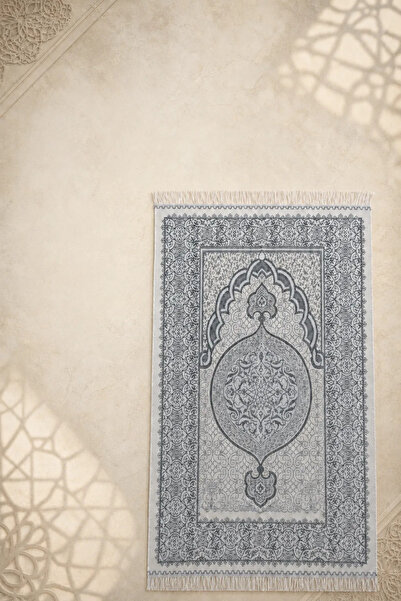 İlkbenaldim Simli Seccade Püsküllü Geleneksel Motifli Namazlık - Gri