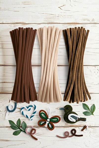 Bimotif Şönil Çiçek Yapım Kiti (Kahverengi Set) - 100lü Tüylü Tel Şönil + 40cm Çiçek Teli + 30m Çiçek Bandı