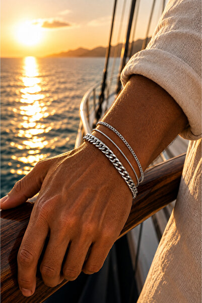 Jack Ferrero Men's Steel Detailed 3-Piece Bracelet Set Combination