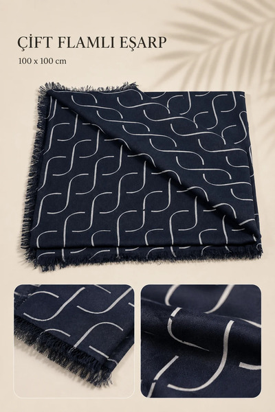 İlkbenaldim Patterned Double Flamed Scarf 100X100 cm |   Tasseled Plain Textu...
