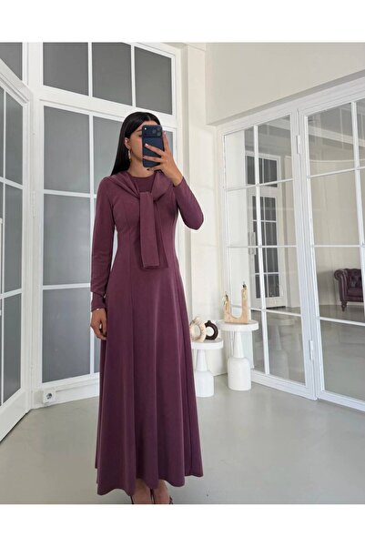 Olbia Women's Burgundy Long Modal Dress with Scarf Detail