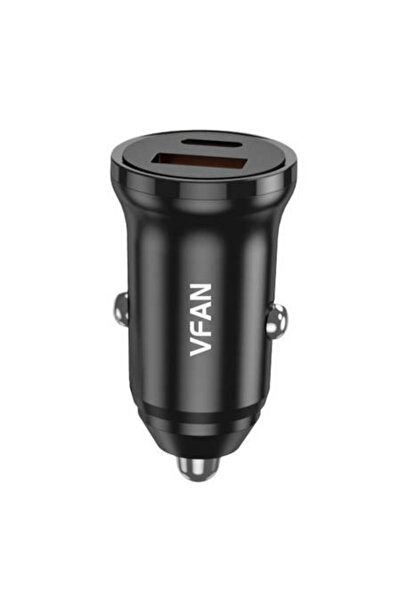 VIPFAN Зарядно за кола C03, USB + USB-C, 20W, PD + QC 3.0 (черен)