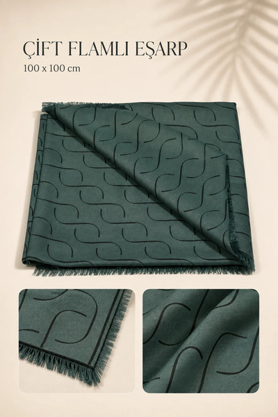 İlkbenaldim Patterned Double Flamed Scarf 100X100 cm |   Tasseled Plain Textu...