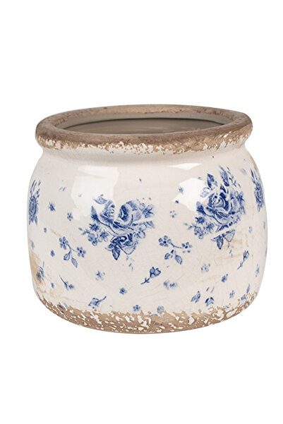 Clayre & Eef Set de 2 ghivece ceramice, bej-albastru, 12x10 cm