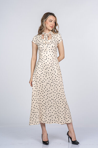MissVina Carla Bow Collar Detailed Maxi Dress 50402