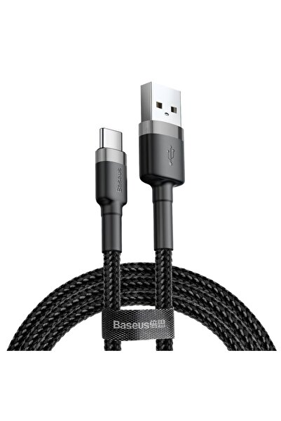 Baseus Cable Type C , QC3.0 , 2.4A , 1M, Durable Nylon Cables, black+grey