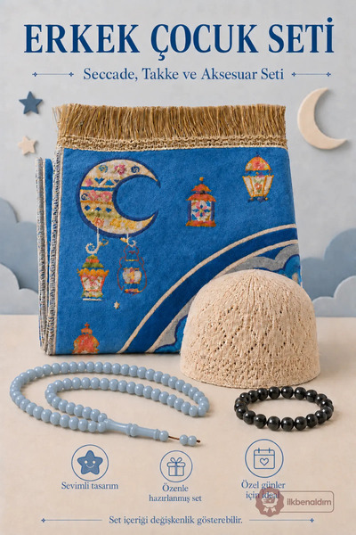 İlkbenaldim Children's Prayer Rug and Accessory Set Gift for Girls and Boys