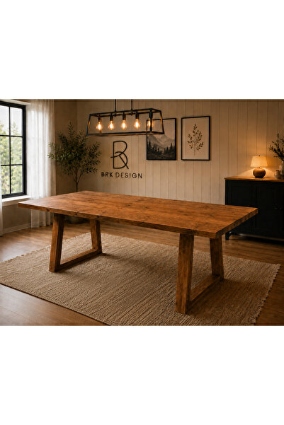 BRK Design Ceviz Renk Trapez Ayaklı Çam Yemek Masası 80x120_D1-02