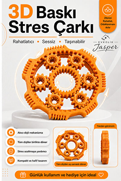 JASPER Turuncu Stres Çarkı / Fidget Spinner/ Dişli Çark