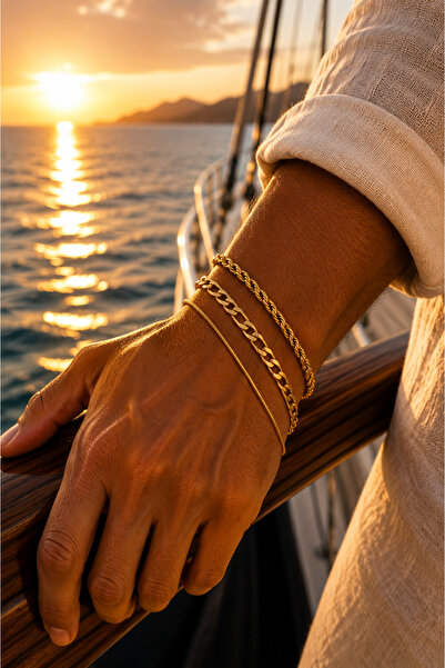 Jack Ferrero Men's Steel Detailed 3-Piece Bracelet Set Combination