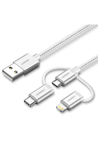 Ugreen Cablu USB 3-in-1 US186 Type-C / Micro USB / Lightning, 1m (Silver)