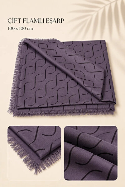 İlkbenaldim Patterned Double Flamed Scarf 100X100 cm |   Tasseled Plain Textu...
