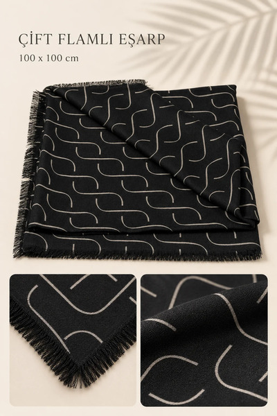 İlkbenaldim Patterned Double Flamed Scarf 100X100 cm |   Tasseled Plain Textu...