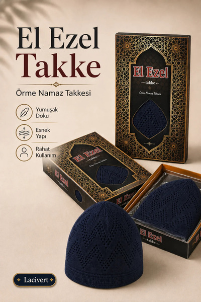 İlkbenaldim El Ezel Knitted Prayer Cap – Navy Blue Men's Prayer Cap |   12-Pack