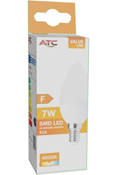 ATC Λάμπα LED 7W 100mm για ντουί E14 και σχήμα C37 Λευκό 600lm Κωδικός: 25.00...