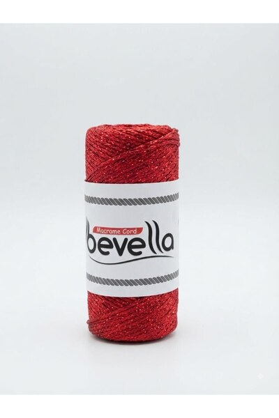 Bevella Macrame Cord Simli Kırmızı Kırmızı Yumuşak Pamuk Cotton Zincir 1.5 mm 5 x 100 gr 5 Adet