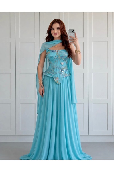 ayşenur Dinçer butik Amour Abiye Turkuaz