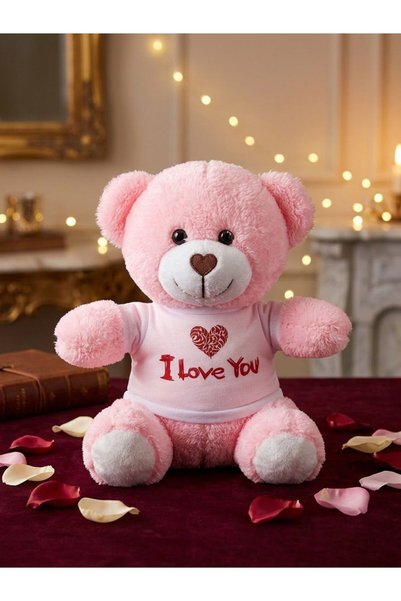 Genel Markalar I Love You Baskılı Tişörtlü Pembe Ayıcık