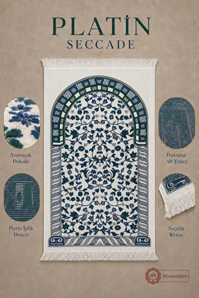 İlkbenaldim Platinum Prayer Rug with Woven Bottom Surface and Fringes |   Blu...