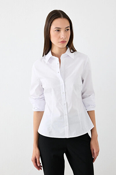 Gusto Slim Fit Cotton Shirt with Embroidered Cuff Detail - White