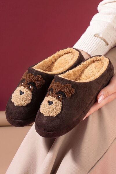 FUGA MODA Howy Brown Dog Figured Plush House Slippers Soft Inside Winter Indo...