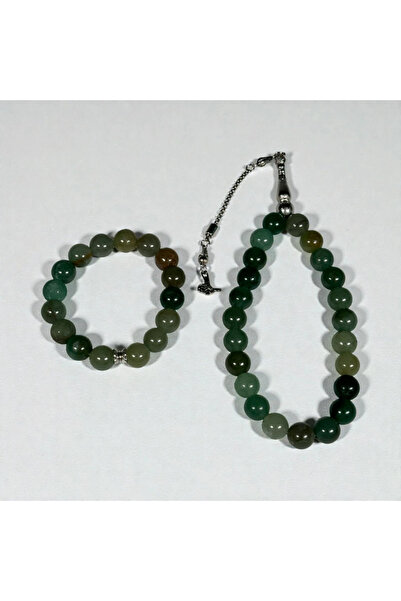 İlkbenaldim Natural Stone Prayer Beads & Bracelet Set - Green Agate Stone