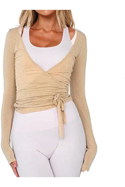 GENERAL Y2K Wrap Top Long Sleeve Blouse for Women Ballet Yoga Practice