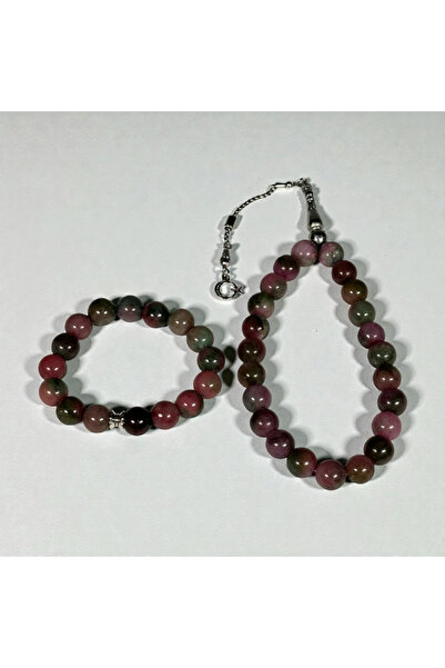 İlkbenaldim Natural Stone Prayer Beads & Bracelet Set - Rhodonite Stone