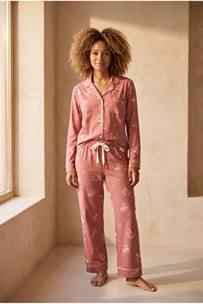 Katia&Bony Women's lovely winter floral dusty rose pajama set
