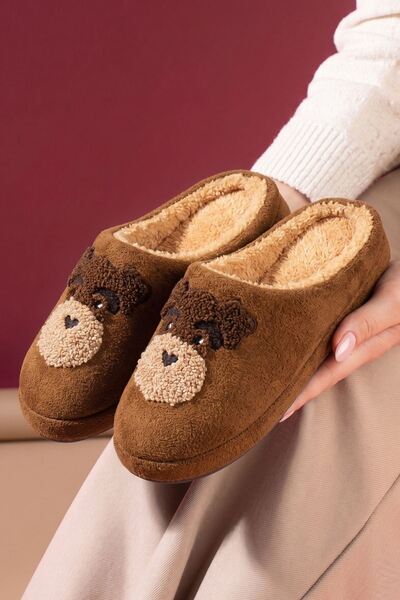 FUGA MODA Howy Taba Dog Figured Plush House Slippers Soft Inside Winter Indoo...
