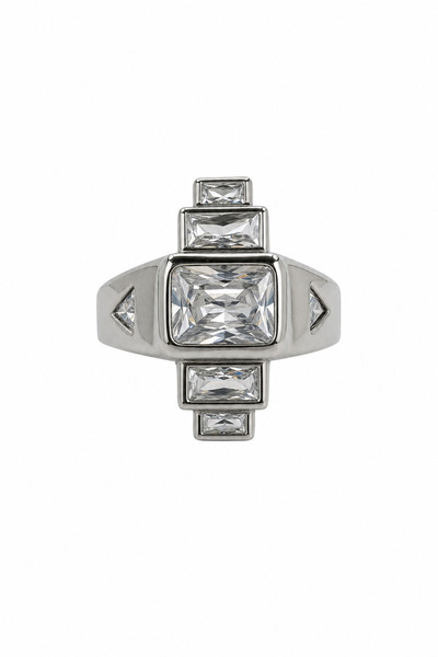 Jack Ferrero Modern Rectangular Stone Detailed Glossy Gray Color Stylish Stee...