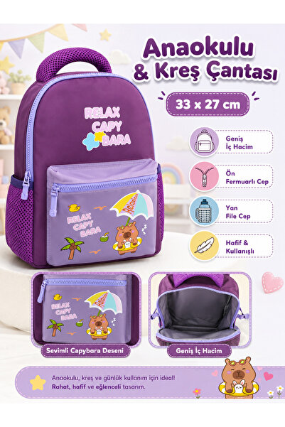 kruxon Capybara Patterned Kindergarten and Nursery Bag – 33X27 Cm, Front Zipp...
