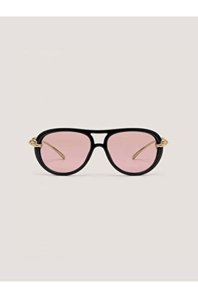 Eyemood Unisex Pilot Sunglasses Black Frame Pink Glass Sasha C5