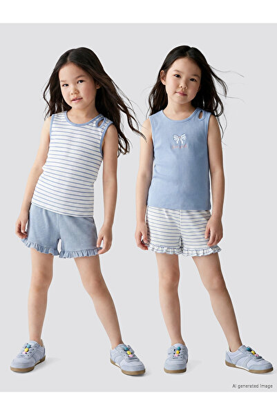 LC Waikiki Blue Striped Girls' Shorts, Pack of 2